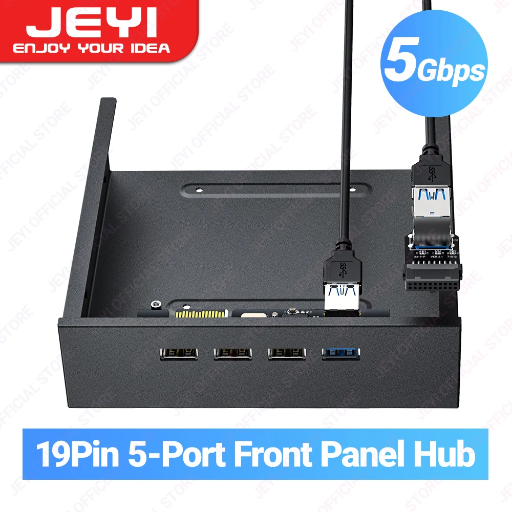 JEYI USB 3.0 Front Panel Hub, Optical Drive 5.25" Front Panel/3.5" Floppy Disk Bay Support USB 3.0/2.0, SATA HDD for Computer HD 1
