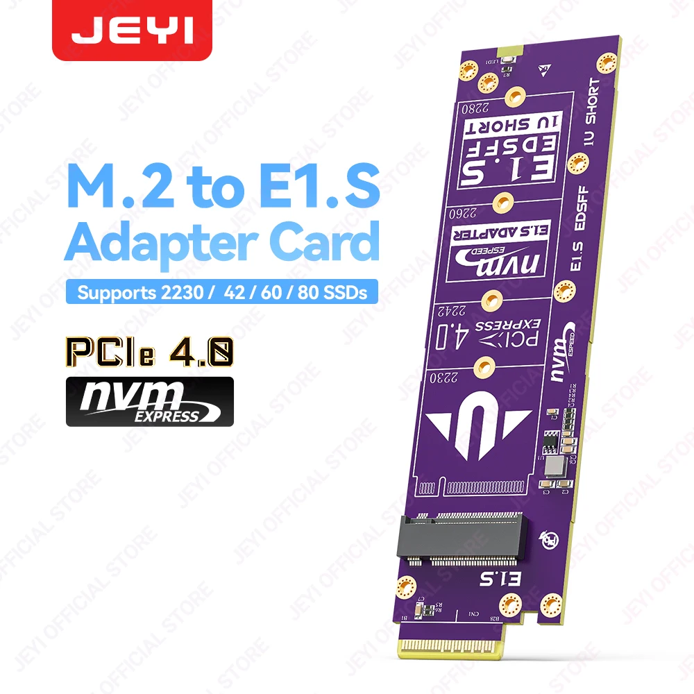JEYI M.2 NVMe to E1.S Adapter PCIe 4.0 x4 (64Gbps) - 2230-2280 SSD to EDSFF E1.S Converter, Hot Swap, for Server/Data Center 1
