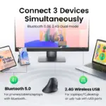 UGREEN Vertical Mouse Wireless Bluetooth5.0 2.4G Ergonomic 4000DPI 6 Mute Buttons for MacBook Tablet Laptops Computer PC Mice 4