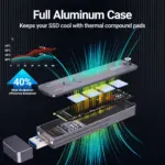 JEYI Direct-attach M.2 NVMe Enclosure, USB-A Plug USB 3.2 10Gbps In-line Aluminum 2242 2280 SSD Case With Magnet Protective Case 5
