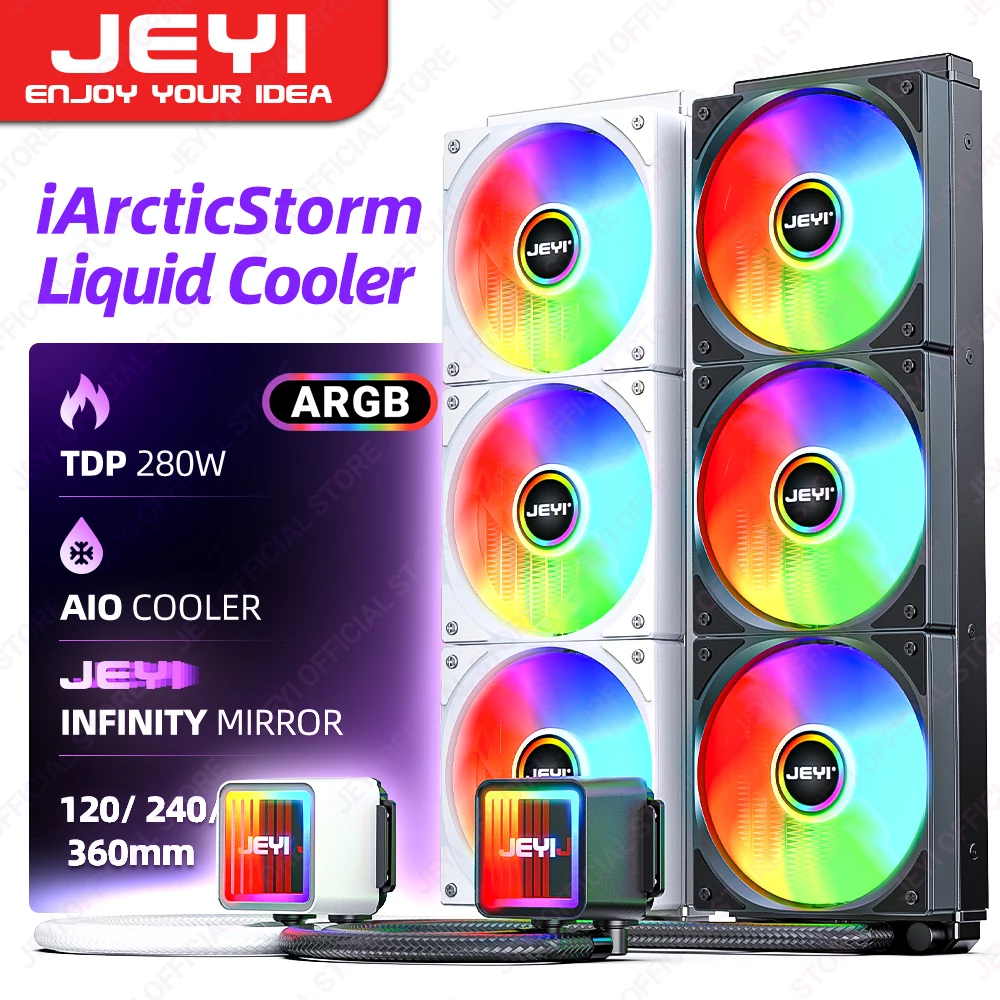 JEYI Liquid Cooler 120/240/360, ARGB CPU AIO Water Cooler, Water Cooling PC, Support Intel & AMD, Efficient PWM-Controlled Pump 1