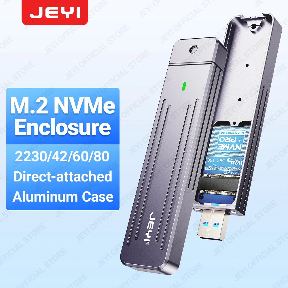 JEYI Direct-attach M.2 NVMe Enclosure, USB-A Plug USB 3.2 10Gbps In-line Aluminum 2242 2280 SSD Case With Magnet Protective Case 1