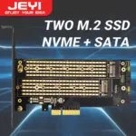 JEYI SK6 M.2 Dual M.2 PCIE 4.0 Adapter for NVMe / NGFF SSD, NVME (m Key) and SATA (b Key) SSD to PCIe x4 X8 X16 Slot 1