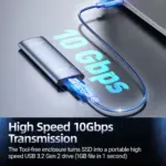 JEYI M.2 NVMe SSD Enclosure - Aluminum High-Speed Tool-Free USB 3.2 Gen2 10Gbps for 2280 SSD (2230/2242/2260 Compatible) 2