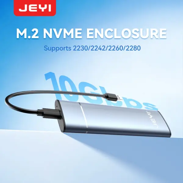 JEYI M.2 NVMe SSD Enclosure - Aluminum High-Speed Tool-Free USB 3.2 Gen2 10Gbps for 2280 SSD (2230/2242/2260 Compatible) 1