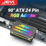 JEYI ATX 24Pin 90° RGB Adapter, 18 Light Modes Female to 24Pin Male 90 Degree Motherboard Power Adapter for Desktops PC Supply 1