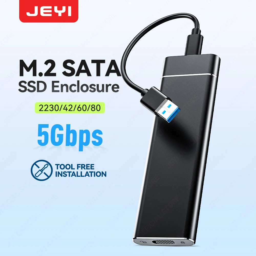 JEYI M.2 SATA SSD Enclosure USB 3.1 (5Gbps) for 2230-2280 SSDs -Auto Sleep, Aluminum Case,B+M Key Support Tool-Free Installation 1